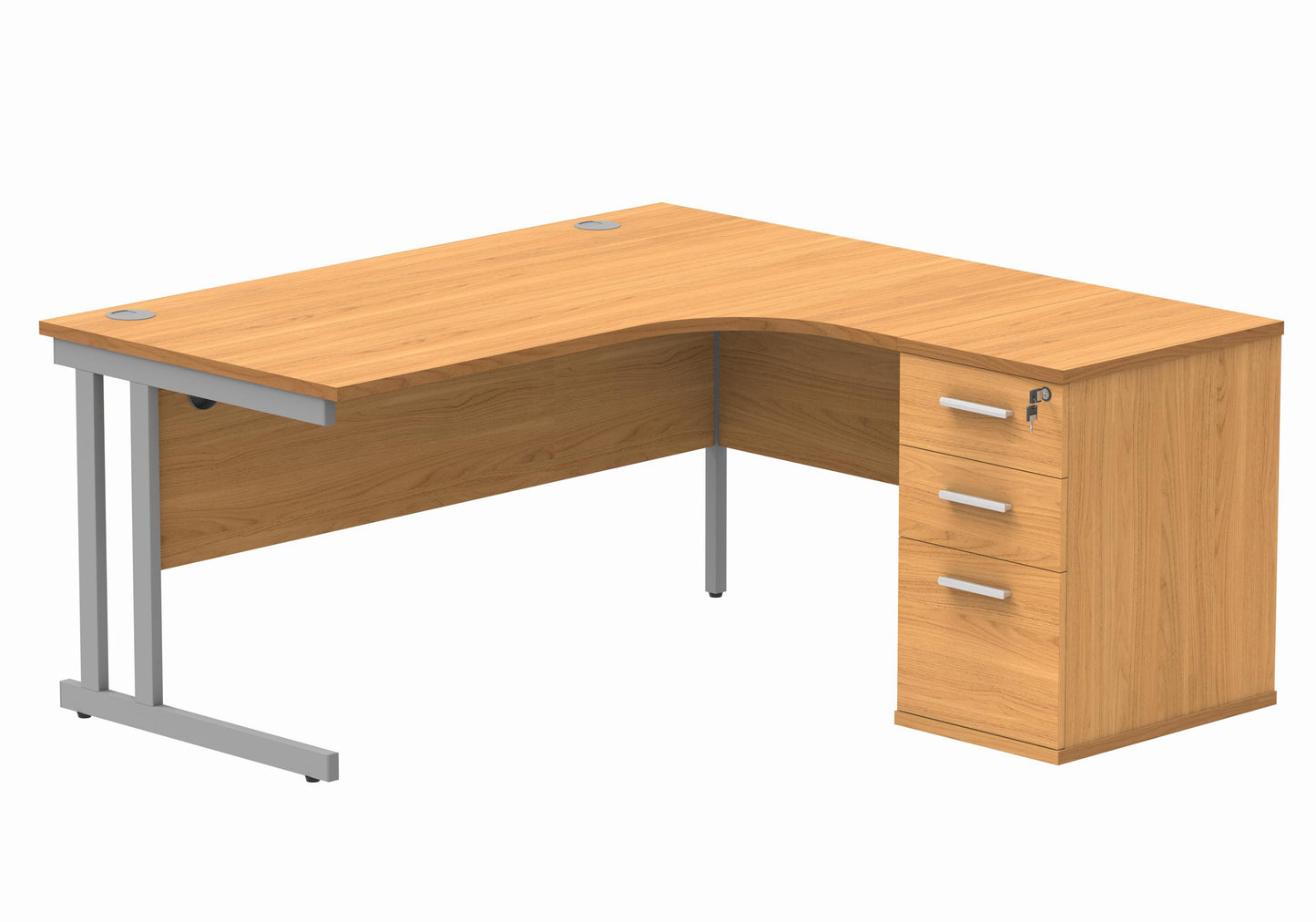Double Upright Right Hand Radial Desk (1600 wide) + Desk High Pedestal