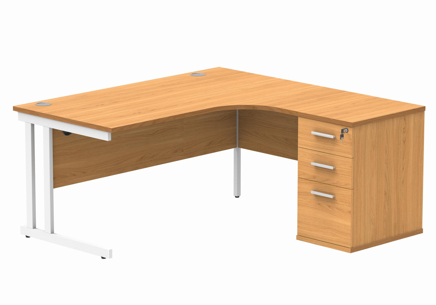 Double Upright Right Hand Radial Desk (1600 wide) + Desk High Pedestal