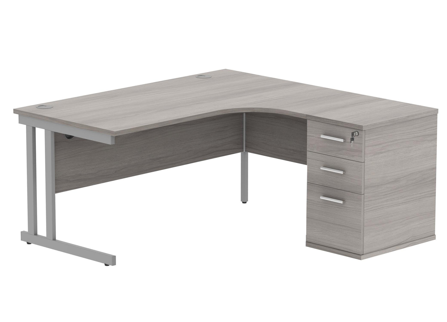 Double Upright Right Hand Radial Desk (1600 wide) + Desk High Pedestal