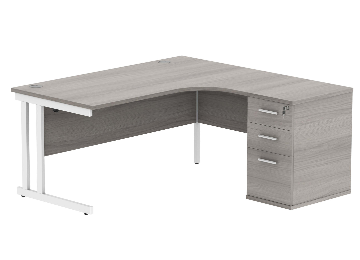 Double Upright Right Hand Radial Desk (1600 wide) + Desk High Pedestal