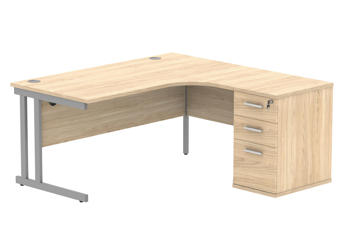Double Upright Right Hand Radial Desk (1600 wide) + Desk High Pedestal
