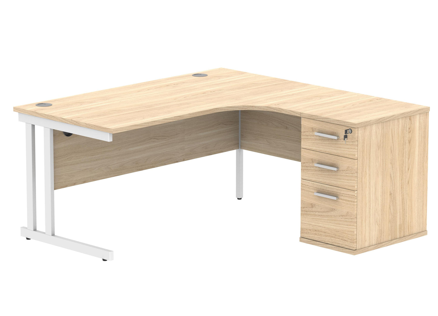 Double Upright Right Hand Radial Desk (1600 wide) + Desk High Pedestal