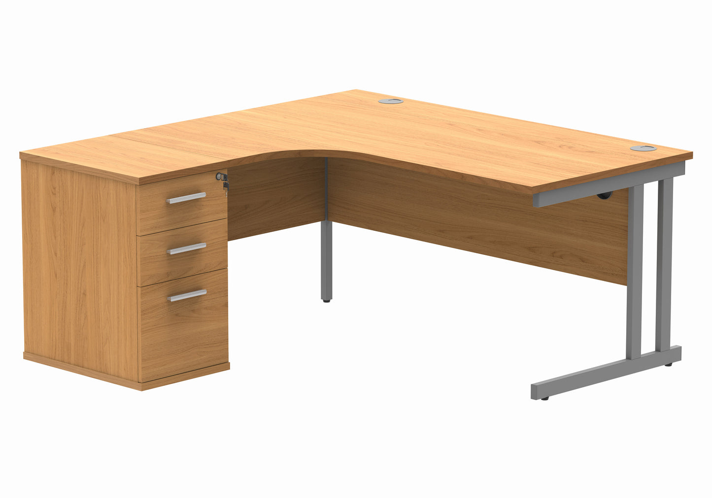 Double Upright Left Hand Radial Desk (1600 wide) + Desk High Pedestal