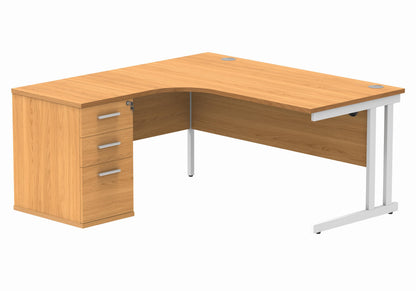 Double Upright Left Hand Radial Desk (1600 wide) + Desk High Pedestal