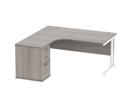 Double Upright Left Hand Radial Desk (1600 wide) + Desk High Pedestal