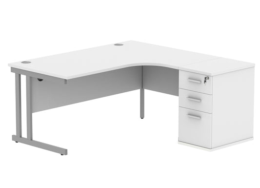 Double Upright Right Hand Radial Desk (1600 wide) + Desk High Pedestal